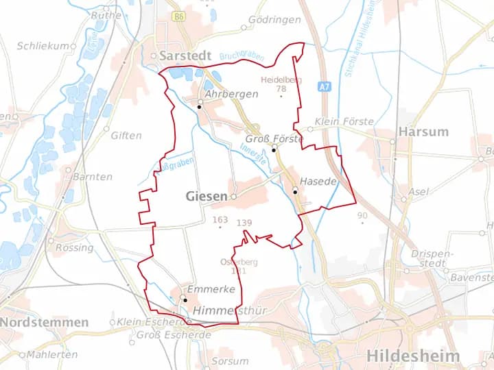 Karte Giesen mit Gemeindegrenze – Niedersachsen Solar