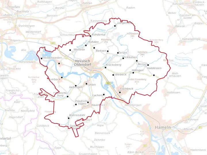 Karte Hessisch Oldendorf mit Gemeindegrenze – Niedersachsen Solar