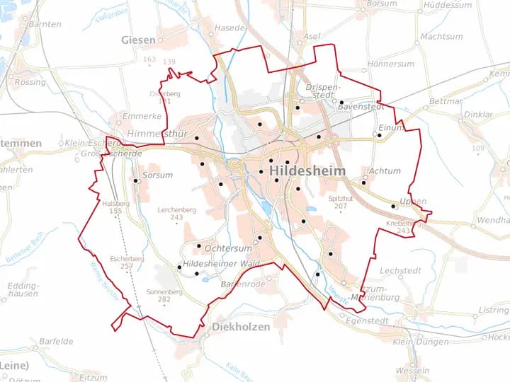 Karte Hildesheim mit Lage von Itzum – Niedersachsen Solar
