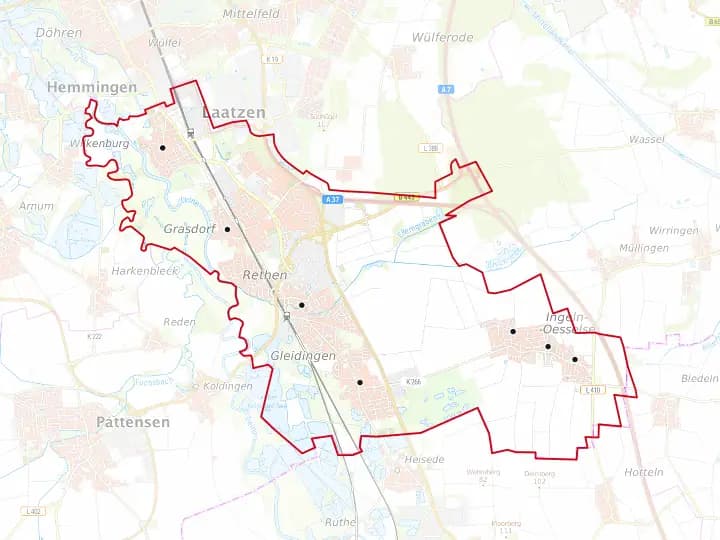 Karte Laatzen mit Lage von Ingeln – Niedersachsen Solar