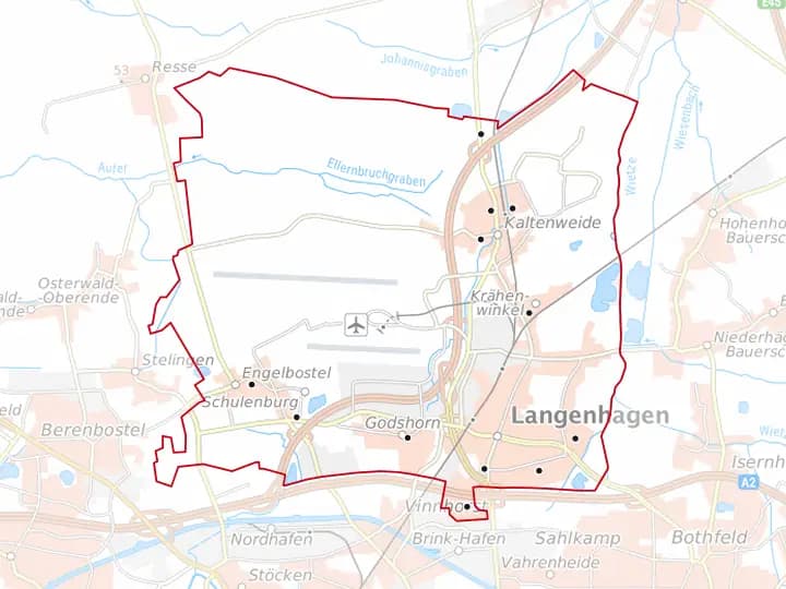 Karte Langenhagen mit Lage von Godshorn – Niedersachsen Solar