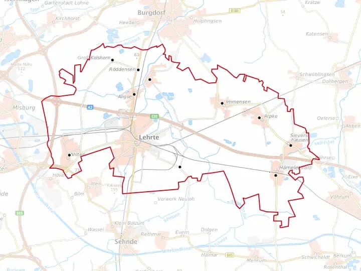 Karte Lehrte mit Lage von Arpke – Niedersachsen Solar