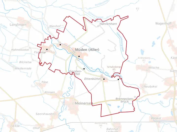 Karte Müden (Aller) mit Gemeindegrenze – Niedersachsen Solar