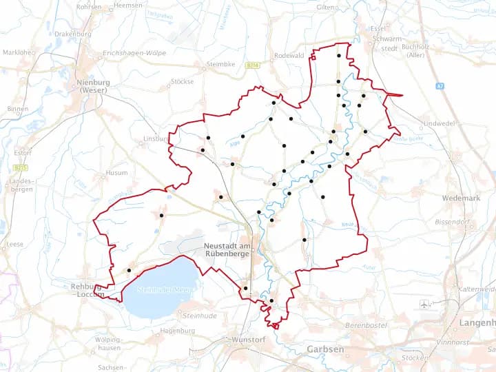 Karte Neustadt am Rübenberge mit Gemeindegrenze – Niedersachsen Solar