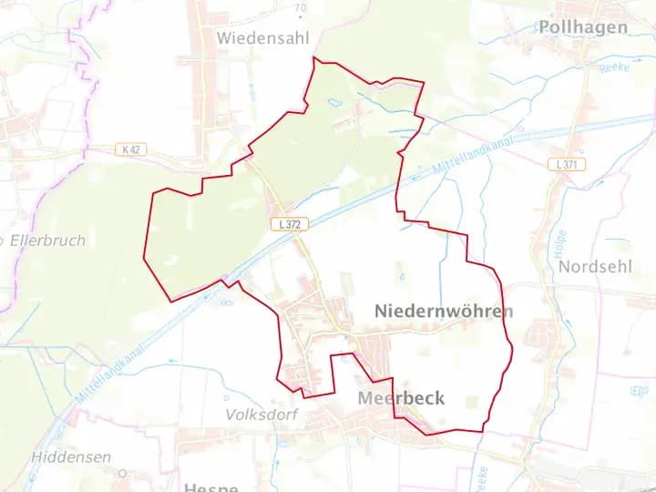 Karte Niedernwöhren mit Gemeindegrenze – Niedersachsen Solar