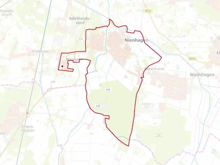 Karte Nienhagen mit Gemeindegrenze – Niedersachsen Solar