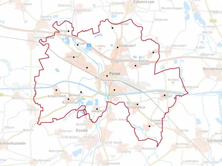 Karte Peine mit Gemeindegrenze – Niedersachsen Solar