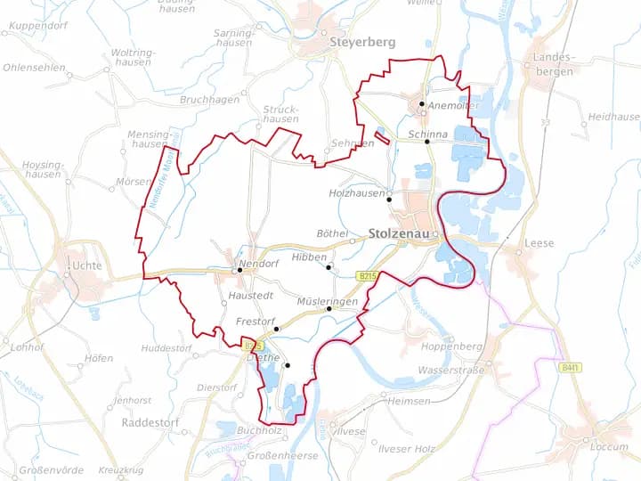 Karte Stolzenau mit Gemeindegrenze – Niedersachsen Solar
