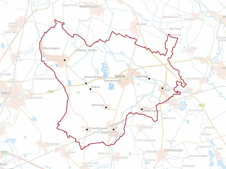 Karte Uetze mit Gemeindegrenze – Niedersachsen Solar