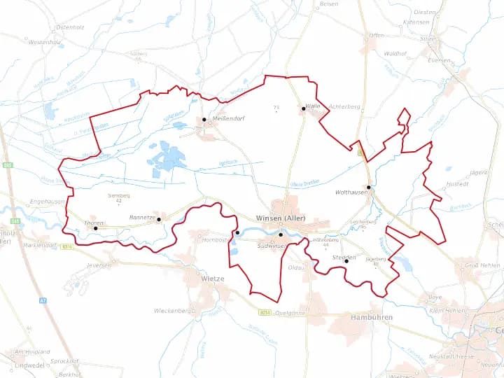 Karte Winsen (Aller) mit Gemeindegrenze – Niedersachsen Solar