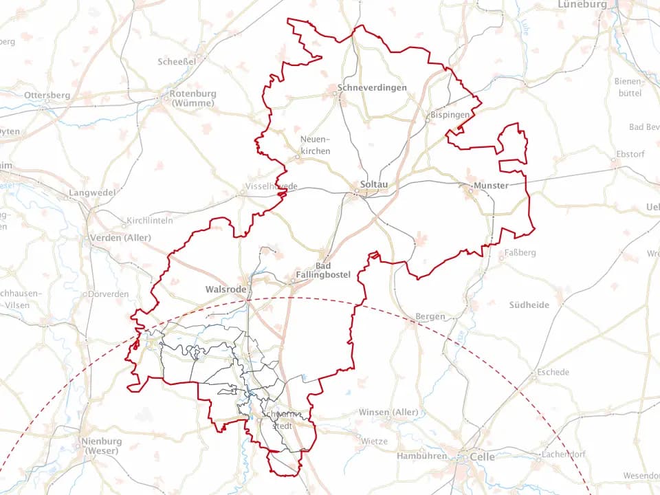 Karte des Heidekreises mit den Gemeinden im Einsatzgebiet – Niedersachsen Solar